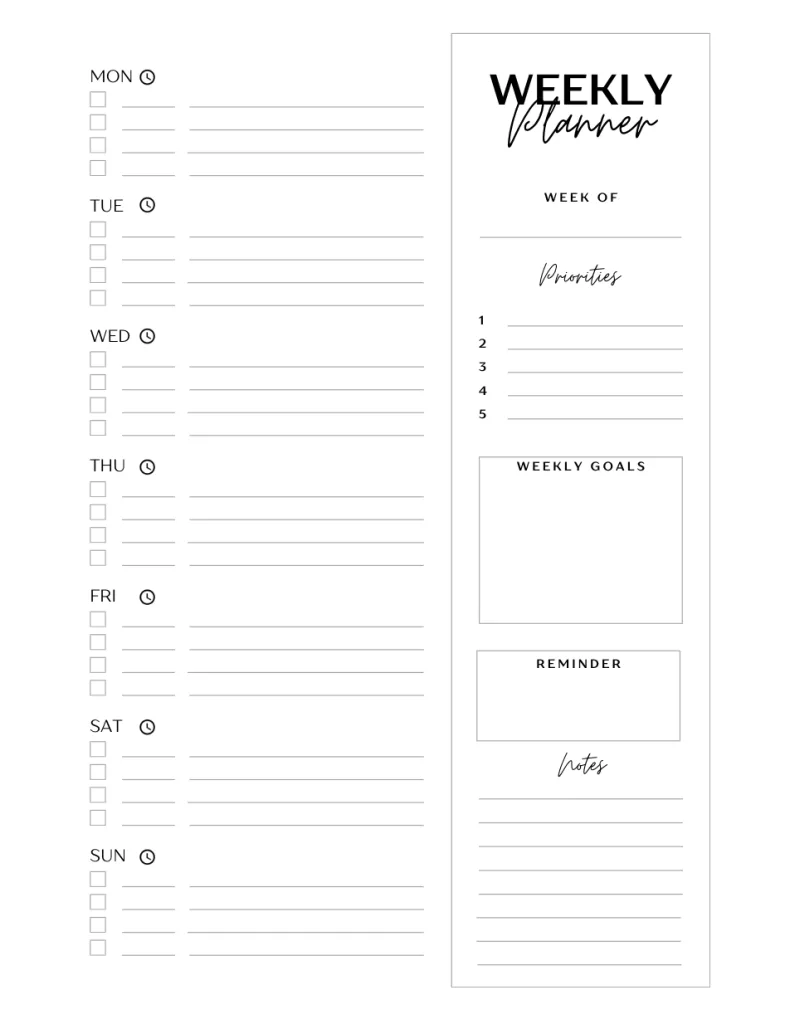 black and white weekly planner calendar - ohlade